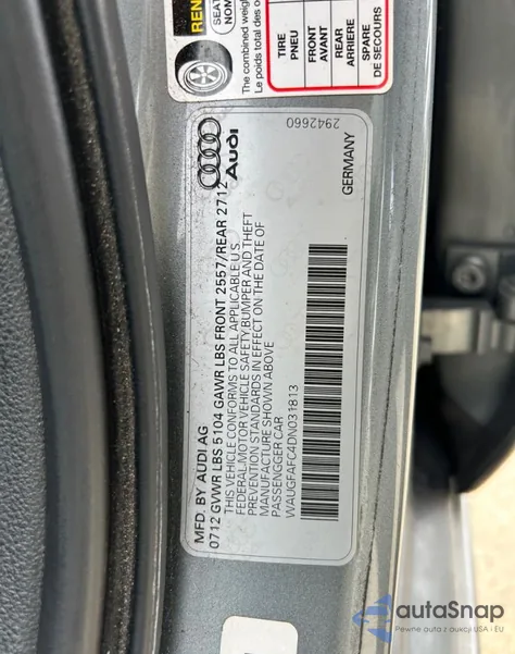 2013 Audi A6 Premium Plus из США, поврежденный, VIN WAUGFAFC4DN031813